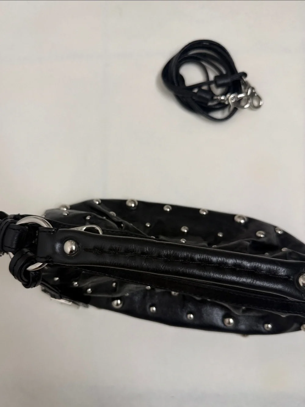 Badgley Mischka Black Studded Leather Hobo Shoulder Bag